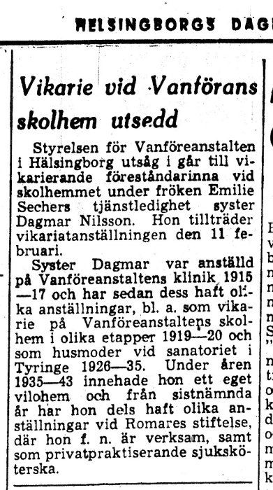 Skandalen 1950 Dagmar Nilsson blev vikarie