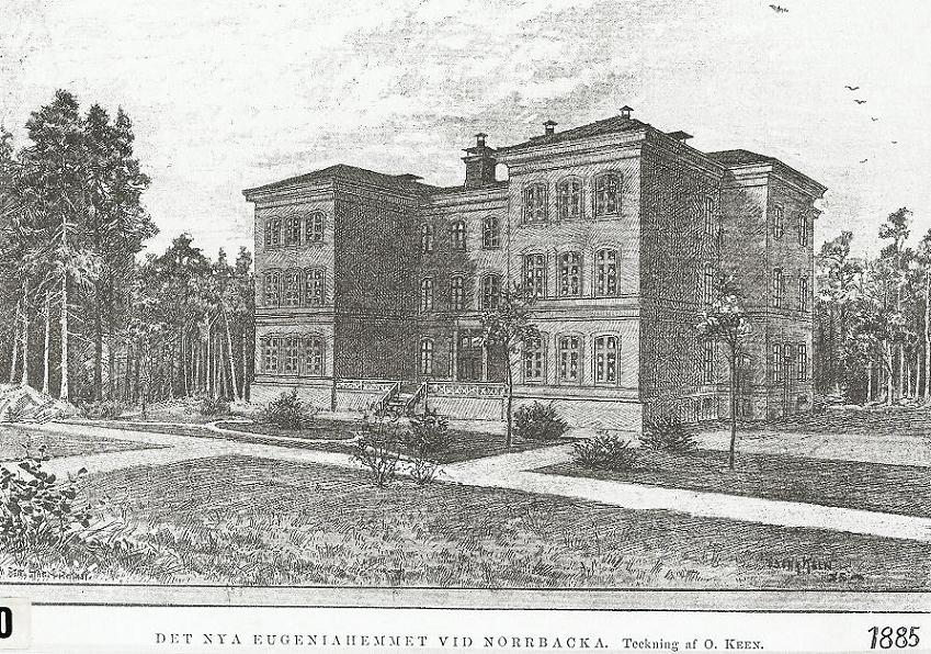 Teckning av Eugeniahemmet 1885.